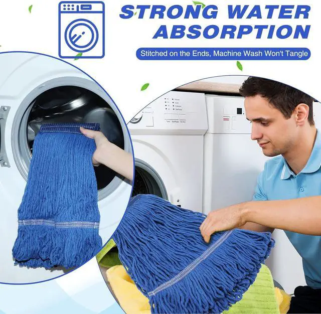 Alt view image 7 of 7 - Nuogo 6 Pieces Commercial Mop Head Replacement Floor Cleaning Wet Mop Heads Wet Mop Head Refills Heavy Duty Commercial Mop for Home Industrial Commercial Cleaning (Blue)