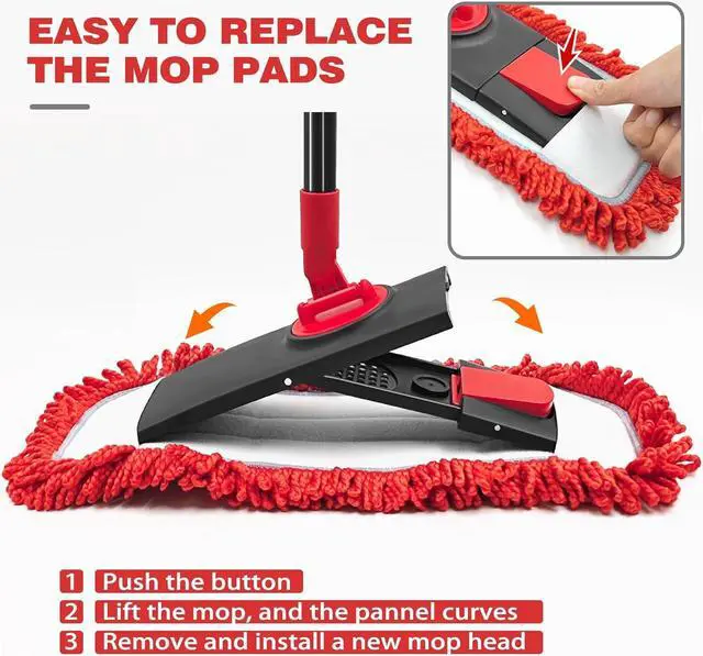 Alt view image 2 of 6 - JEHONN Floor Mop Dry Wet Flat Dust Mops with Microfiber & Chenille Pads for Hard Wood Laminate Tile Vinyl Kitchen Bathroom Home