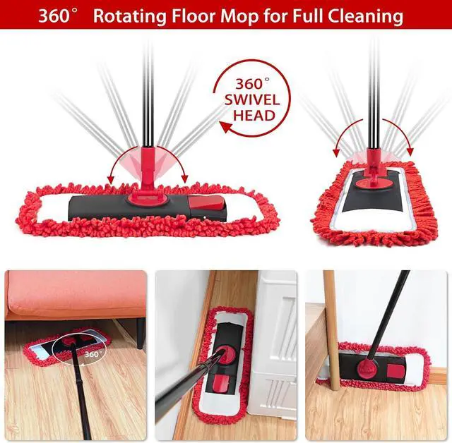 Alt view image 3 of 6 - JEHONN Floor Mop Dry Wet Flat Dust Mops with Microfiber & Chenille Pads for Hard Wood Laminate Tile Vinyl Kitchen Bathroom Home