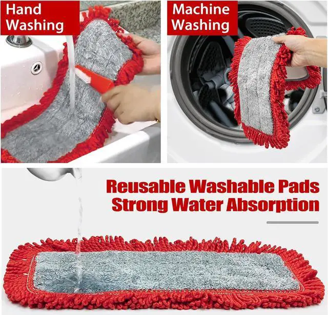 Alt view image 4 of 6 - JEHONN Floor Mop Dry Wet Flat Dust Mops with Microfiber & Chenille Pads for Hard Wood Laminate Tile Vinyl Kitchen Bathroom Home
