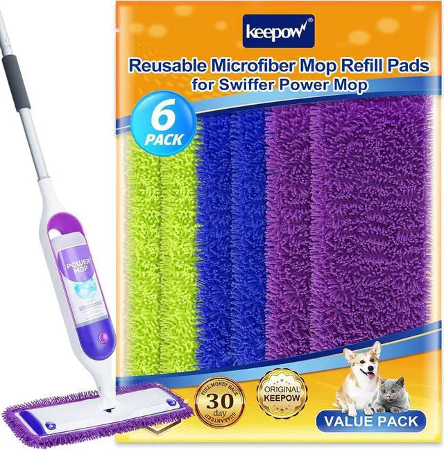 Main image of KEEPOW Reusable Power Mop Refill Pads Compatible with Swiffer PowerMop, Microfiber Power Mop Refills, Power Mop Pads for Hardwood Floor Cleaning (6 Pack)