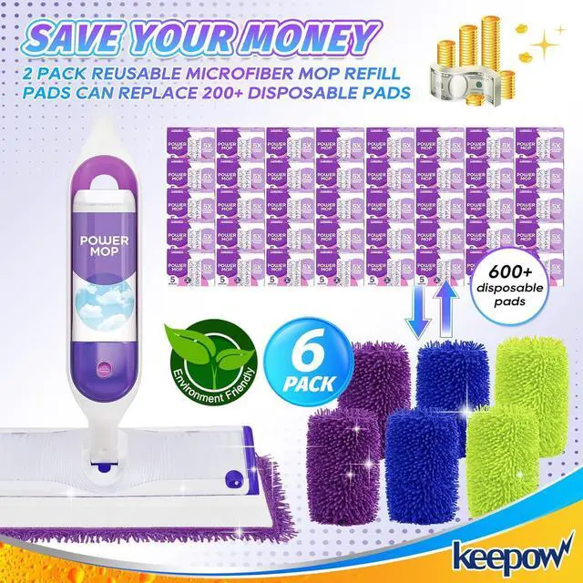 Alt view image 7 of 7 - KEEPOW Reusable Power Mop Refill Pads Compatible with Swiffer PowerMop, Microfiber Power Mop Refills, Power Mop Pads for Hardwood Floor Cleaning (6 Pack)