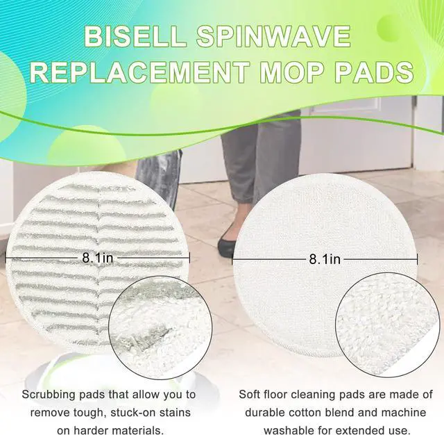Alt view image 2 of 7 - 2124 Replacement Pads for Bissell Spinwave Spin Mop, 2 Scrubby Pads and 4 Soft Pads Compatible with Bisell Spinwave 2039 2039A 2039Q 2039T 2039W 20391 20395 20399 2307 23157 2315A Mop Pad Kit LUXRILIX