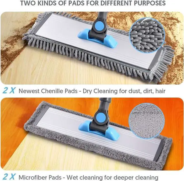 Alt view image 2 of 7 - Microfiber Dust Mop for Hardwood Floors - MANGOTIME Dry Floor Mop for Floor Cleaning Hardwood Wood Tile Vinyl Laminate, Wet Flat Mop with 4 Washable Reusable Microfiber Pads and Aluminum Mop Head