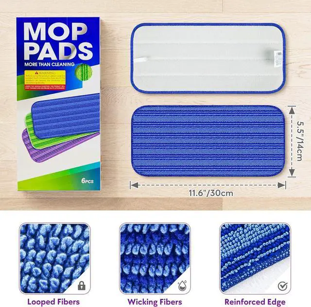Alt view image 3 of 5 - 12 Pack Reusable Mop Pads Compatible with Swiffer Wet Jet Mop- Wet Pads Refill Washable Microfiber Mop Pads Wet Dry Mopping Cloths Replacements for Wetjet 12" Mop All Purpose Floor Cleaning