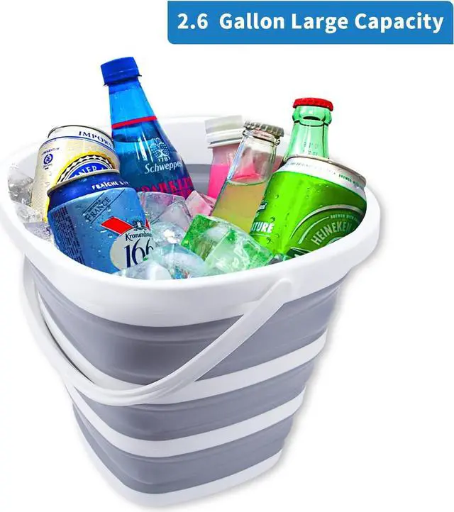 Alt view image 5 of 7 - 2 Pack Collapsible Buckets 10L 2.6 Gallon Cleaning Bucket Mop Bucket Folding Foldable Portable Small Plastic Water Supplies for Outdoor Garden Camping Fishing Car Wash Space Saving Square Grey Blue