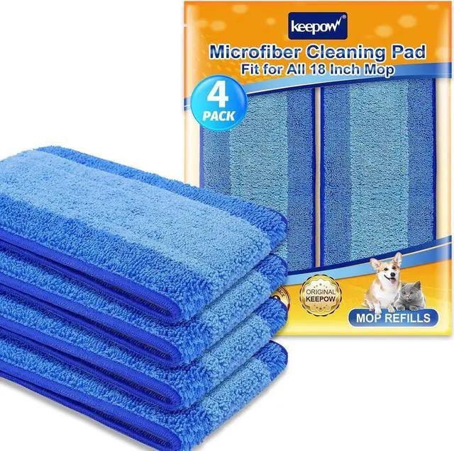 Main image of KEEPOW Microfiber Cleaning Pad, Mop Replacement Pads for Hardwood Floor Cleaner, 18 Inch, Washable & Reusable Spray Refills for Hard Surface Laminate Wood (4 Pack)