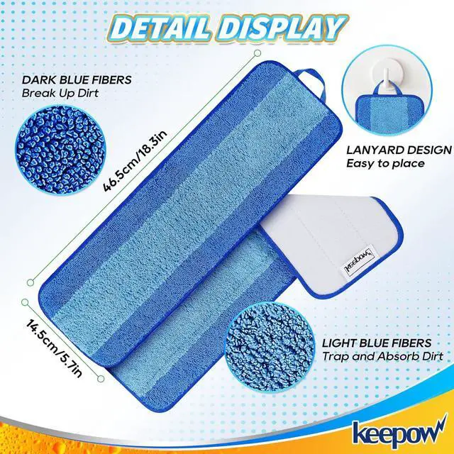 Alt view image 2 of 7 - KEEPOW Microfiber Cleaning Pad, Mop Replacement Pads for Hardwood Floor Cleaner, 18 Inch, Washable & Reusable Spray Refills for Hard Surface Laminate Wood (4 Pack)