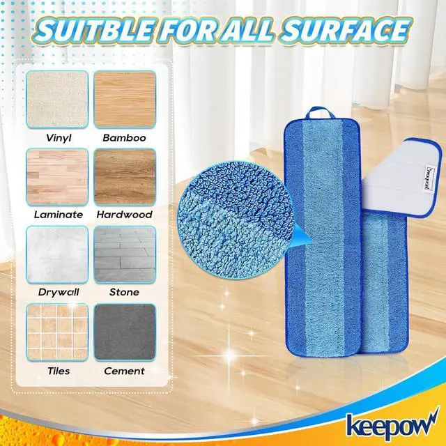 Alt view image 4 of 7 - KEEPOW Microfiber Cleaning Pad, Mop Replacement Pads for Hardwood Floor Cleaner, 18 Inch, Washable & Reusable Spray Refills for Hard Surface Laminate Wood (4 Pack)