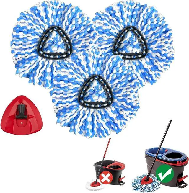 Main image of 3 Pack Spin Mop Replacement Heads Compatible with O Cedar RinseClean 2-Tank System, Microfiber Spin Mop Refills Replace Heads, Deep Cleaning, Machine Washable, Includes 1 Mop Base (Blue)