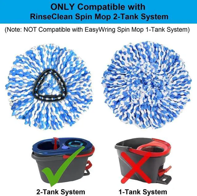 Alt view image 2 of 6 - 3 Pack Spin Mop Replacement Heads Compatible with O Cedar RinseClean 2-Tank System, Microfiber Spin Mop Refills Replace Heads, Deep Cleaning, Machine Washable, Includes 1 Mop Base (Blue)