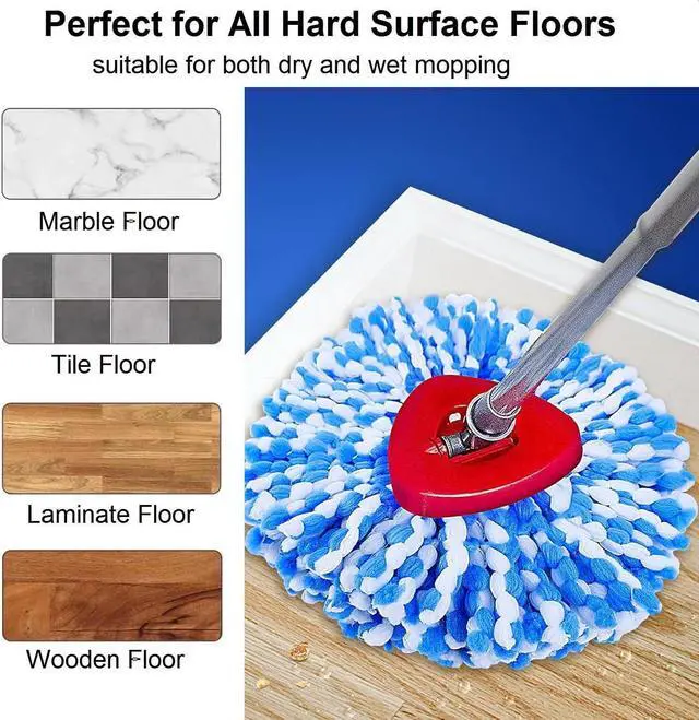 Alt view image 4 of 6 - 3 Pack Spin Mop Replacement Heads Compatible with O Cedar RinseClean 2-Tank System, Microfiber Spin Mop Refills Replace Heads, Deep Cleaning, Machine Washable, Includes 1 Mop Base (Blue)