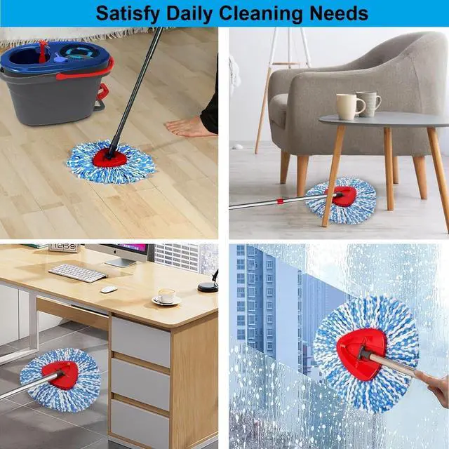 Alt view image 5 of 6 - 3 Pack Spin Mop Replacement Heads Compatible with O Cedar RinseClean 2-Tank System, Microfiber Spin Mop Refills Replace Heads, Deep Cleaning, Machine Washable, Includes 1 Mop Base (Blue)