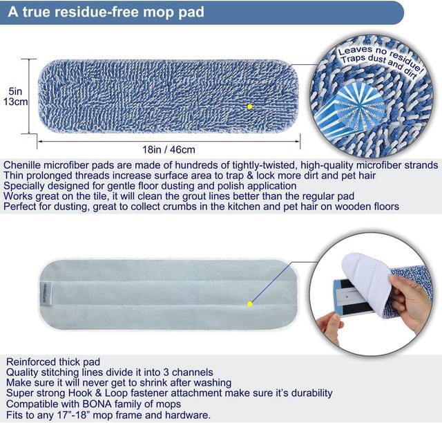 Alt view image 2 of 6 - Replacement Microfiber Cleaning Pads - 18''x5'' Dust Mop Chenille Refill Pet Sweeping Pad Compatible with Bona Mop, Washable Wet Dry Mop Head Fits 17 to 18 Flat Mop - 4 Pack