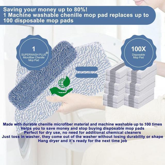 Alt view image 3 of 6 - Replacement Microfiber Cleaning Pads - 18''x5'' Dust Mop Chenille Refill Pet Sweeping Pad Compatible with Bona Mop, Washable Wet Dry Mop Head Fits 17 to 18 Flat Mop - 4 Pack
