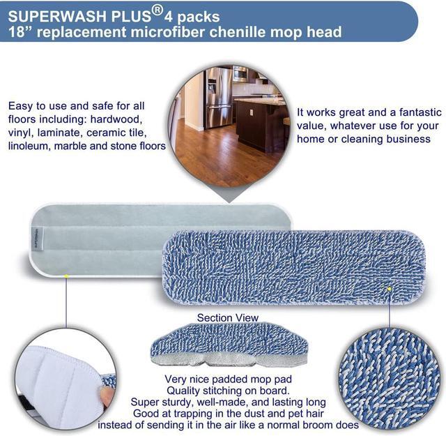 Alt view image 4 of 6 - Replacement Microfiber Cleaning Pads - 18''x5'' Dust Mop Chenille Refill Pet Sweeping Pad Compatible with Bona Mop, Washable Wet Dry Mop Head Fits 17 to 18 Flat Mop - 4 Pack