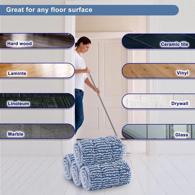 Alt view image 5 of 6 - Replacement Microfiber Cleaning Pads - 18''x5'' Dust Mop Chenille Refill Pet Sweeping Pad Compatible with Bona Mop, Washable Wet Dry Mop Head Fits 17 to 18 Flat Mop - 4 Pack