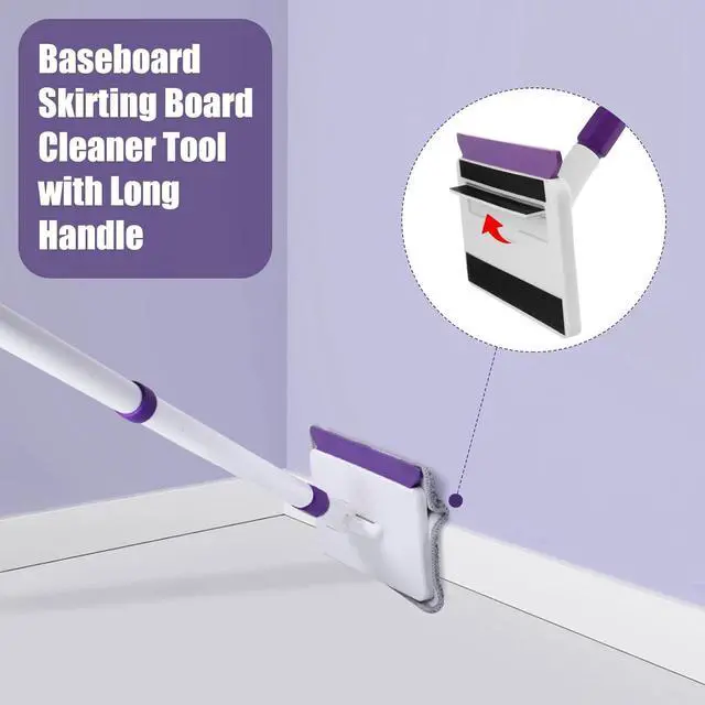Alt view image 3 of 7 - Baseboard Cleaner Tool with Handle, 60" Extendable Long Handle Baseboard Cleaner with 5 Reusable Pads for Baseboards Cleaning, Ceiling, Wall, Floor, Bathroom Kitchen