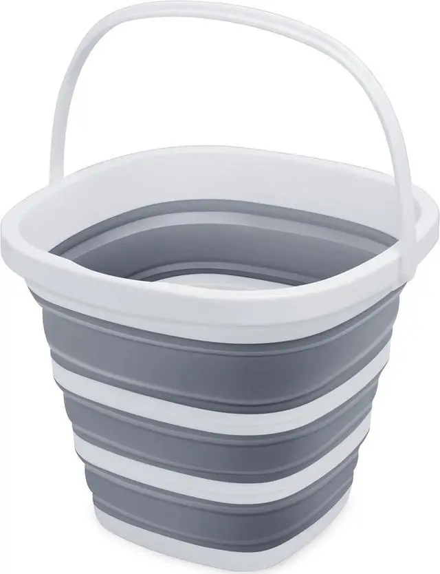 Main image of Collapsible Bucket, 2.6 Gallon (10L) - Square Foldable Mop Bucket for House Cleaning, Car Washing, Camping - Portable Water Pail for Outdoor, RV, Travel (Grey)