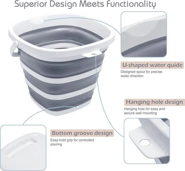 Alt view image 3 of 7 - Collapsible Bucket, 2.6 Gallon (10L) - Square Foldable Mop Bucket for House Cleaning, Car Washing, Camping - Portable Water Pail for Outdoor, RV, Travel (Grey)