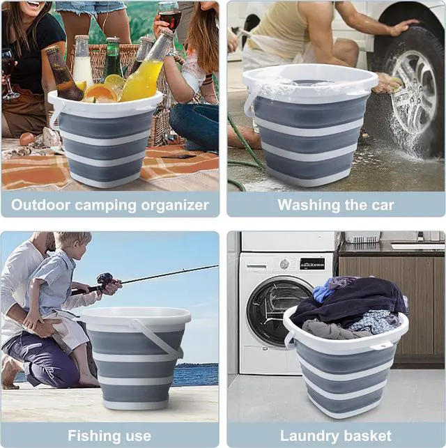 Alt view image 5 of 7 - Collapsible Bucket, 2.6 Gallon (10L) - Square Foldable Mop Bucket for House Cleaning, Car Washing, Camping - Portable Water Pail for Outdoor, RV, Travel (Grey)