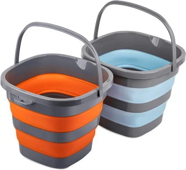 Main image of 2 Pack Collapsible Plastic Bucket with 2.6 Gallon (10L) Each, Foldable Rectangular Tub for House Cleaning, Space Saving Outdoor Waterpot for Garden or Camping, Portable Fishing Water Pail
