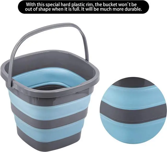Alt view image 4 of 7 - 2 Pack Collapsible Plastic Bucket with 2.6 Gallon (10L) Each, Foldable Rectangular Tub for House Cleaning, Space Saving Outdoor Waterpot for Garden or Camping, Portable Fishing Water Pail