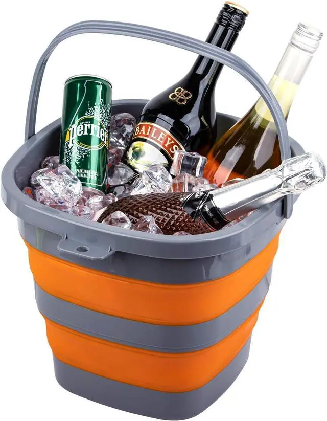 Alt view image 7 of 7 - 2 Pack Collapsible Plastic Bucket with 2.6 Gallon (10L) Each, Foldable Rectangular Tub for House Cleaning, Space Saving Outdoor Waterpot for Garden or Camping, Portable Fishing Water Pail