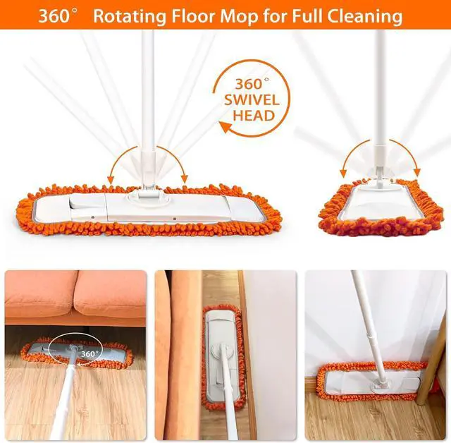 Alt view image 3 of 6 - Dust Mop for Floor Cleaning with Washable Microfiber Pad - JEHONN Dry Wet Flat Mop with Scouring Pad for Hardwood, Laminate, Tile, Marble