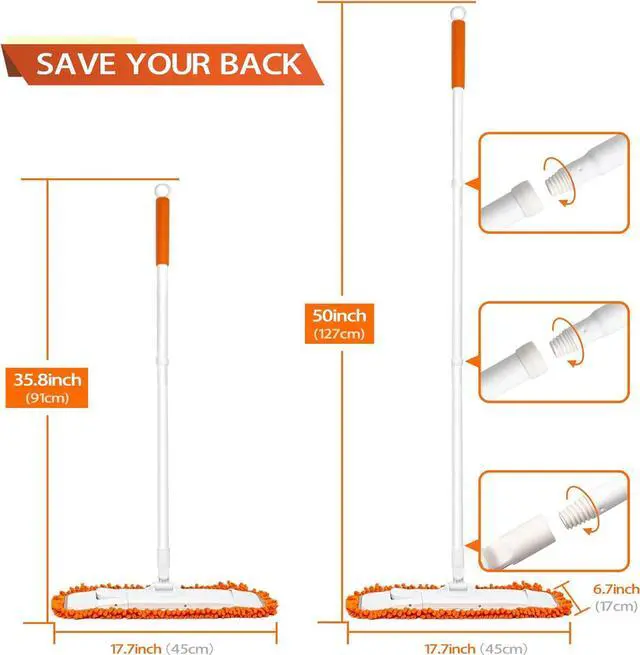 Alt view image 5 of 6 - Dust Mop for Floor Cleaning with Washable Microfiber Pad - JEHONN Dry Wet Flat Mop with Scouring Pad for Hardwood, Laminate, Tile, Marble