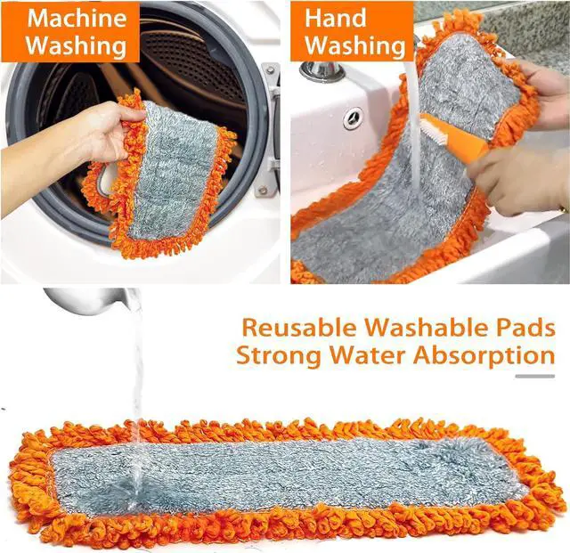 Alt view image 4 of 6 - Dust Mop for Floor Cleaning with Washable Microfiber Pad - JEHONN Dry Wet Flat Mop with Scouring Pad for Hardwood, Laminate, Tile, Marble