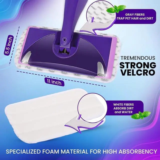 Alt view image 5 of 7 - 6pcs of Universal 11-inch Velcro Type Reusable Floor Mop Pads Compatible with Swiffer Wet Jet Refills Machine Washable Thick Microfiber Wet Pads for Hardwood and Household Cleaning Supplies (6pcs)