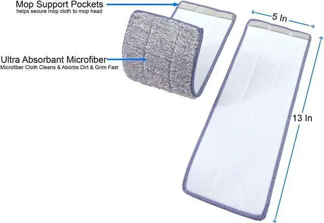 Alt view image 2 of 7 - Bulletproof Microfiber Mop Replacement Heads - 5 Pack Washable Pads for Floor Cleaning Compatible with Tethys & Most 11 - 13 Flat Squeeze Mops for Wet/Dry Mopping, Sanitizing, and Scrubbing Hardwood
