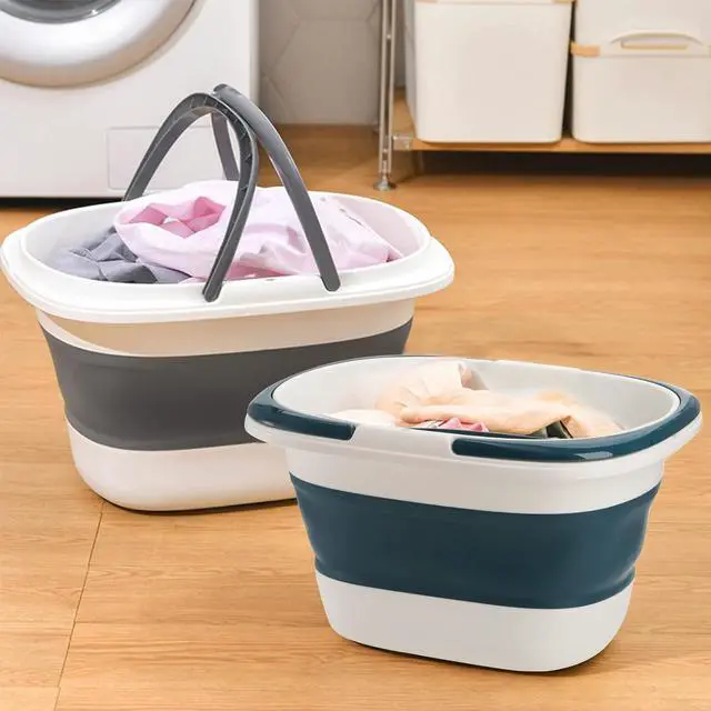 Alt view image 6 of 7 - Coloch 2 Pack 16L/4.2 Gallon Collapsible Plastic Bucket, Foldable Mop Bucket Laundry Basket with Handle, Portable Water Pail Space-Saving Bucket for House Cleaning, Car Washing, Fishing, Camping