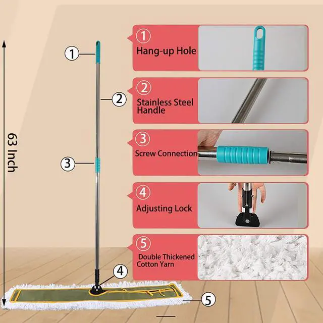 Alt view image 3 of 5 - OFO 43inch Industrial Commercial Dust Mop 2 Sets // Heavy Duty Dust Mop // 63inch Length Stainless Steel Handle //Easily Clean Large Area Factory,Shopping Mall,Garage