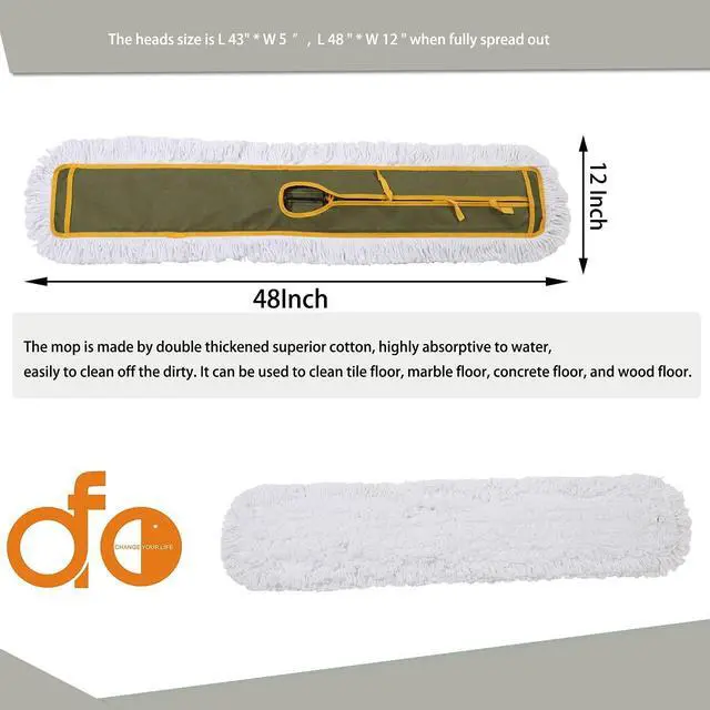 Alt view image 4 of 5 - OFO 43inch Industrial Commercial Dust Mop 2 Sets // Heavy Duty Dust Mop // 63inch Length Stainless Steel Handle //Easily Clean Large Area Factory,Shopping Mall,Garage