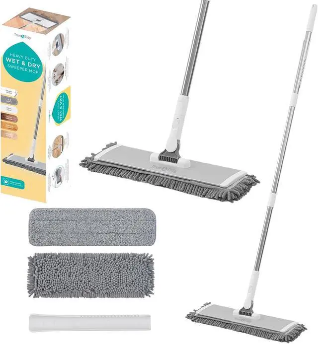 Main image of True & Tidy® Heavy Duty Wet and Dry Pet Sweeper Dust Mop, Includes 1 Microfiber and 1 Chenille Pad, Aluminum Mop Head, for All Types of Floors, for Cleaning Pet Hair