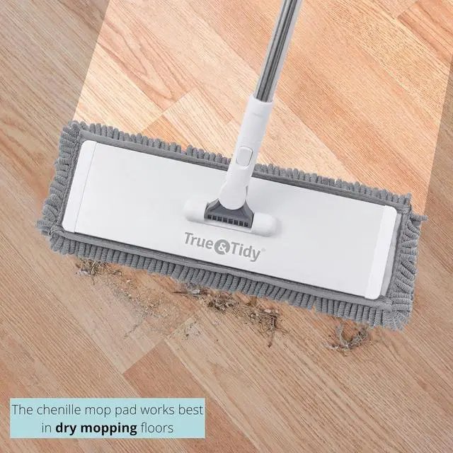 Alt view image 2 of 7 - True & Tidy® Heavy Duty Wet and Dry Pet Sweeper Dust Mop, Includes 1 Microfiber and 1 Chenille Pad, Aluminum Mop Head, for All Types of Floors, for Cleaning Pet Hair