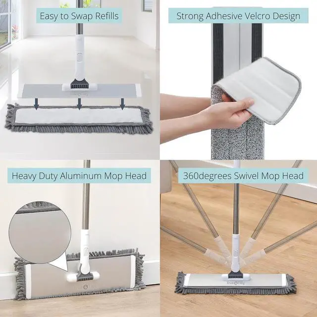Alt view image 5 of 7 - True & Tidy® Heavy Duty Wet and Dry Pet Sweeper Dust Mop, Includes 1 Microfiber and 1 Chenille Pad, Aluminum Mop Head, for All Types of Floors, for Cleaning Pet Hair