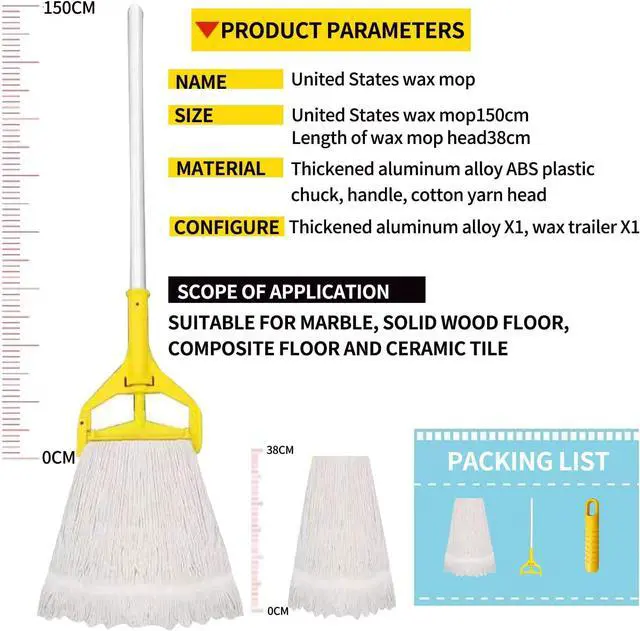 Alt view image 2 of 6 - Loop-End String Wet Mop Heavy Duty Cotton Mop Commercial Industrial Grade Side Clip-On Mop Head for Floor Cleaning 59"