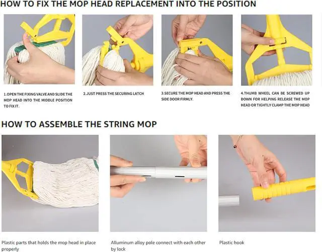Alt view image 3 of 6 - Loop-End String Wet Mop Heavy Duty Cotton Mop Commercial Industrial Grade Side Clip-On Mop Head for Floor Cleaning 59"