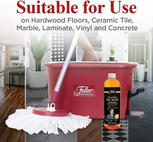 Alt view image 5 of 7 - Fuller Brush Spin Mop Bucket System - Easy Wring, 360° Spin - Streak Free Floor Cleaning - 2 Microfiber Mop Heads  Plus Fullers Double Strength Oil Soap