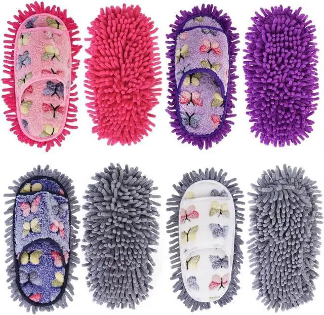 Main image of handrong Mop Slippers 4 Pairs of Dusting Slippers Butterfly Microfiber Mopping Slippers Mop Shoes Cleaning Slippers for Men Women Floor Cleaning Washable