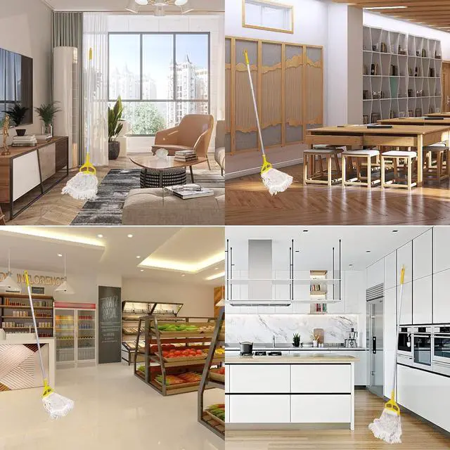 Alt view image 6 of 6 - Loop-End String Wet Mop Heavy Duty Cotton Mop Commercial Industrial Grade Side Clip-On Mop Head for Floor Cleaning 59"