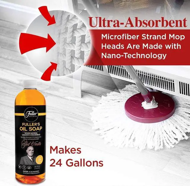 Alt view image 2 of 7 - Fuller Brush Spin Mop Bucket System - Easy Wring, 360° Spin - Streak Free Floor Cleaning - 2 Microfiber Mop Heads  Plus Fullers Double Strength Oil Soap