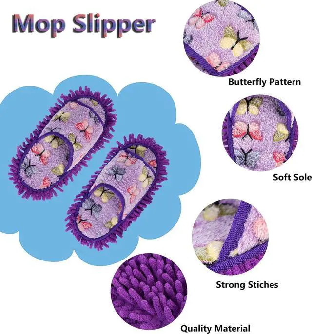 Alt view image 5 of 7 - handrong Mop Slippers 4 Pairs of Dusting Slippers Butterfly Microfiber Mopping Slippers Mop Shoes Cleaning Slippers for Men Women Floor Cleaning Washable