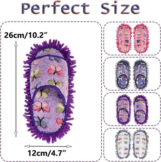 Alt view image 6 of 7 - handrong Mop Slippers 4 Pairs of Dusting Slippers Butterfly Microfiber Mopping Slippers Mop Shoes Cleaning Slippers for Men Women Floor Cleaning Washable