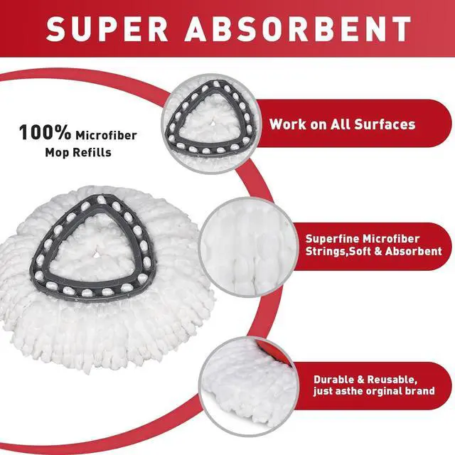 Alt view image 6 of 6 - Mop Replace Head Compatible with Ocedar, Mop Refill Compatible with O-Ceda EasyWrin Spin Mop Head Replacement 1-Tank System Only, 6 Refills