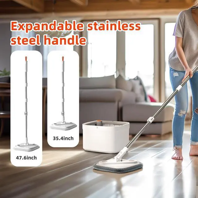 Alt view image 3 of 7 - KZKR M16 Spin Mop and Bucket Set with Self Separation M16 Dirty and Clean Water System Self Wringing 360° Rotating Square Mop-Head for Hardwood Tile Marble Floors (Grey) (Mop and Bucket Set (2 Pads))