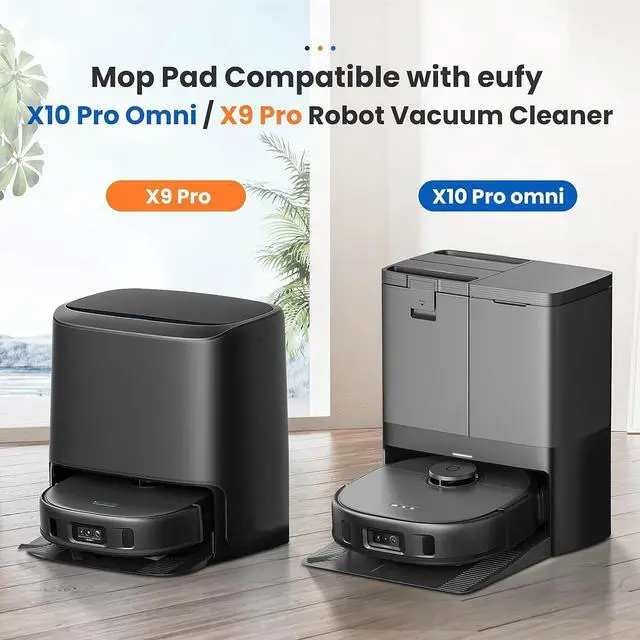 Alt view image 2 of 7 - 8 Pack Mop Pads Compatible with eufy X10 Pro Omni / X9 Pro Robot Vacuum Cleaner, Spin Cleaning Pads Replacement Accessories Set